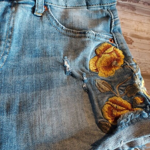 Vanilla Star Blue Jean Shorts with Yellow Embroidery - Picture 7 of 14
